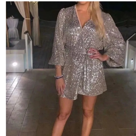 Dresses & Skirts - Long-Sleeve Sequined Mini Dress